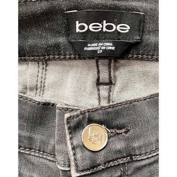 bebe Embellished Rhinestone Detail Mid Rise Skinny Leg Jeans in Black, Size 29 - Picture 5 of 13